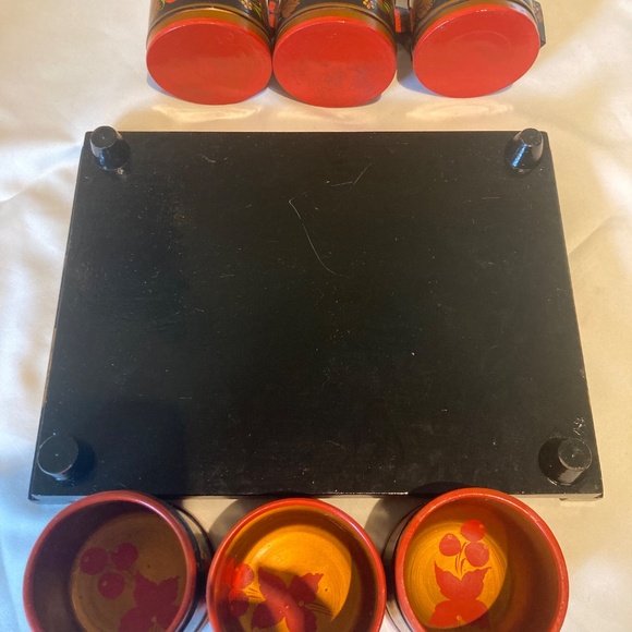 Vintage set “Strawberry” Russian Hand-Painted Khokhloma - Picture 5 of 8